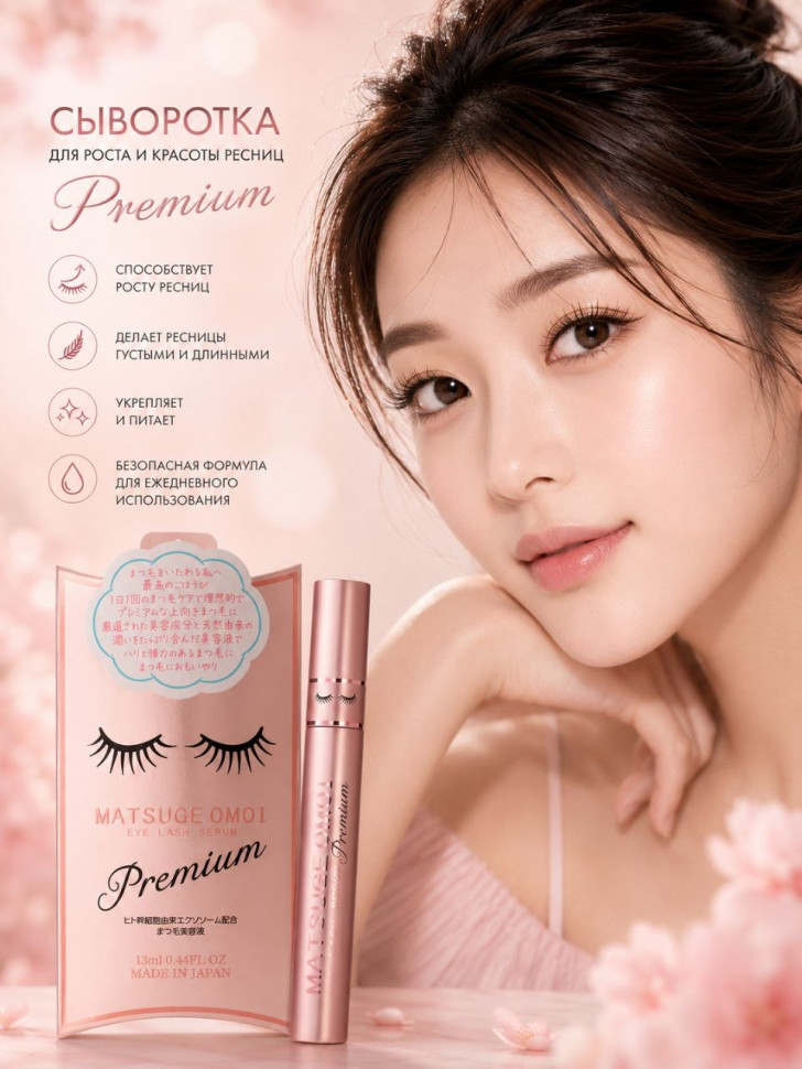 MATSUGE OMOI Eye Lash Serum Premium/Премиальная сыворотка для роста и красоты ресниц и бровей, 13 мл