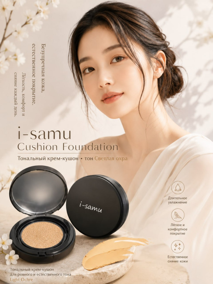 i-samu Cushion Foundation (Light Ochre)/ Тональный крем-кушон, тон светлая охра 15 мл