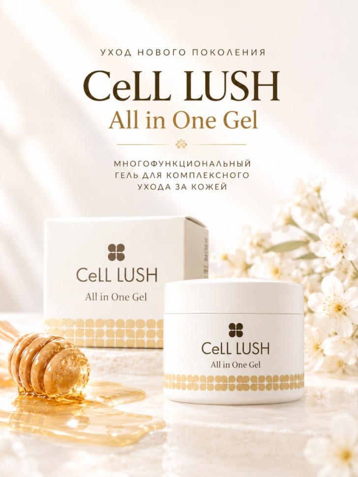 Cell LUSH All in One Gel/Интенсивный увлажняющий гель со стволовыми клетками, эластином, коллагеном, витамином С, гиалуроновой кислотой 100 г