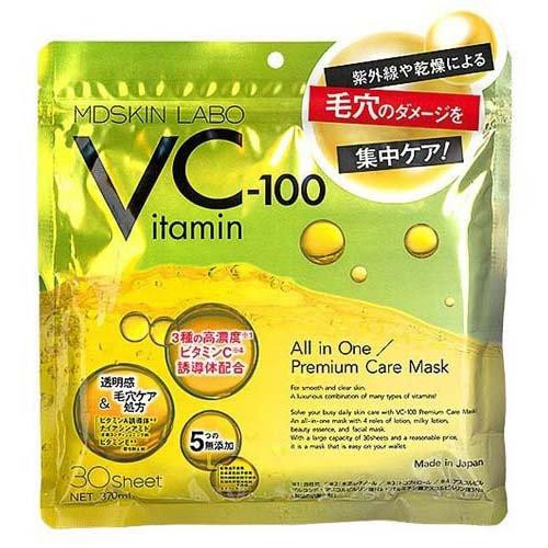 MDSKIN LABO VC-100 Vitamin C Premium Care Mask/Маска для лица с 3мя видами витамина С, ниацинамидом, ретинолом, токоферолом, коллагеном, гиалуроновой кслотой и растительными экстрактами 30 шт