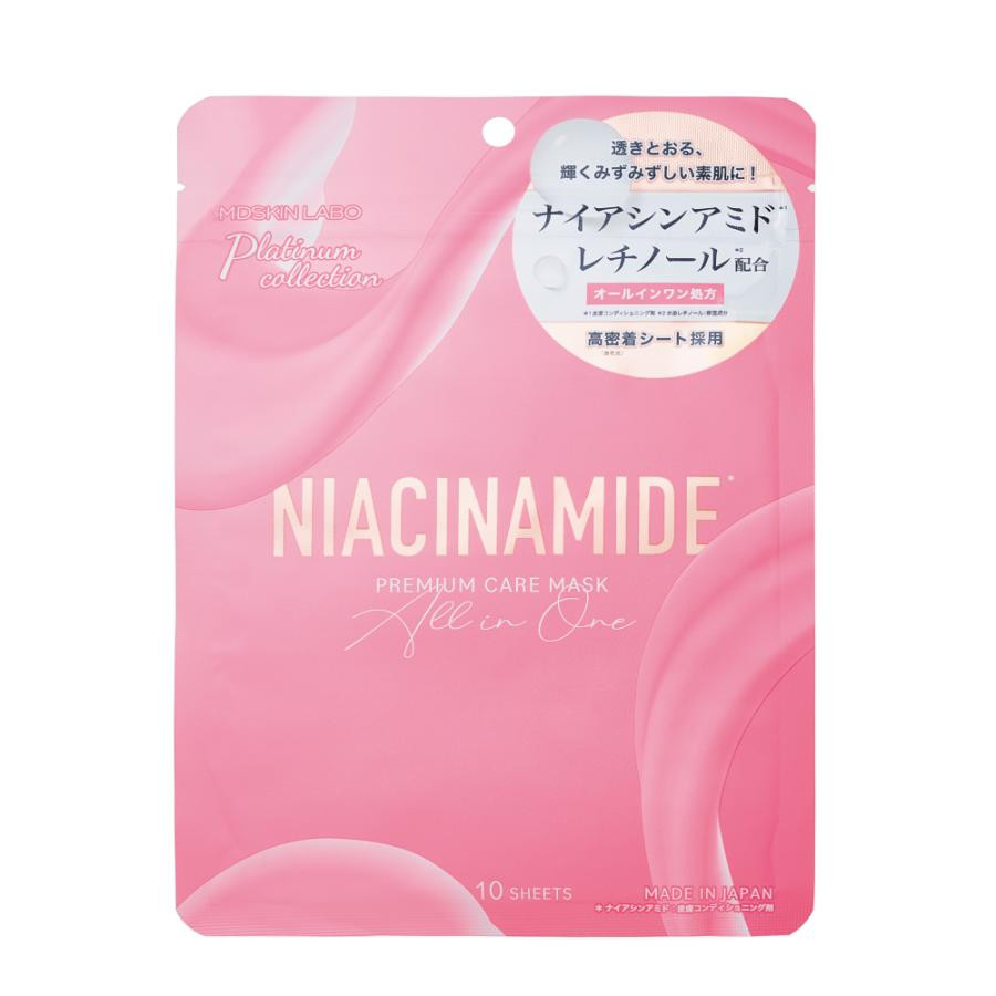 MDSKIN LABO Niacinamide Premium Care Mask/Маска для лица с ниацинамидом, керамидами, ретинолом, гиалуроновой кислотой, аминокислотами, витамином С и эластином, 10 шт