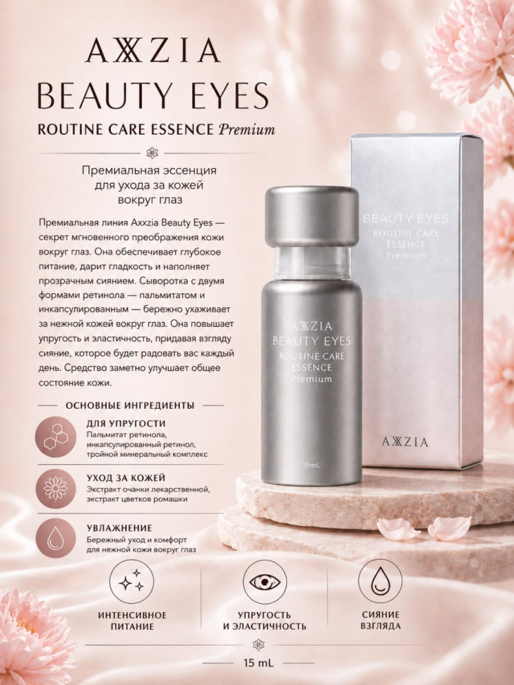 AXXZIA Beauty Eyes Routine Care Essence Premium/Сыворотка для интенсивного ухода вокруг глаз 15 мл